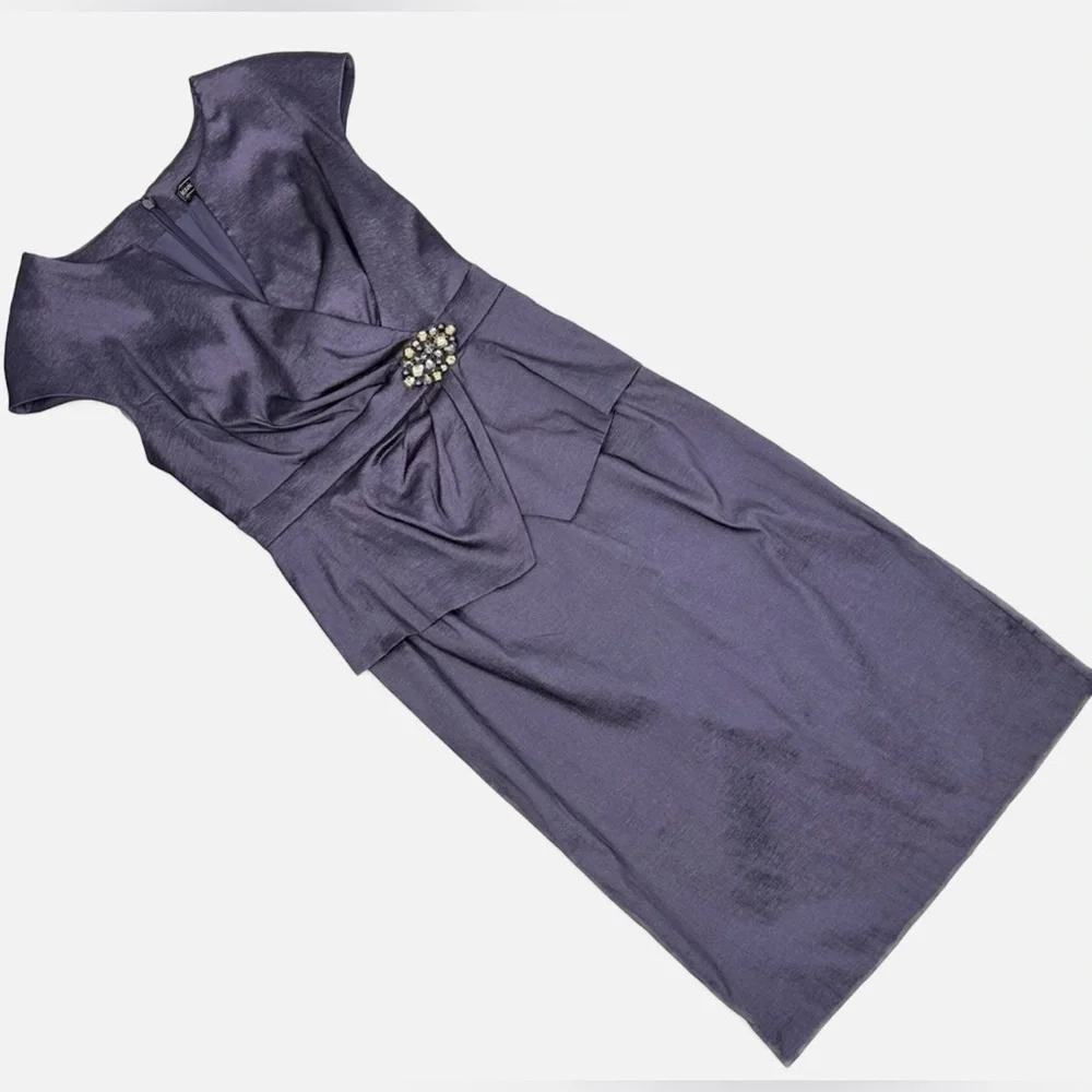 Jessica Howard Purple Peplum Sheath Dress with Embellished Waist Size 6 - Picture 12 of 14